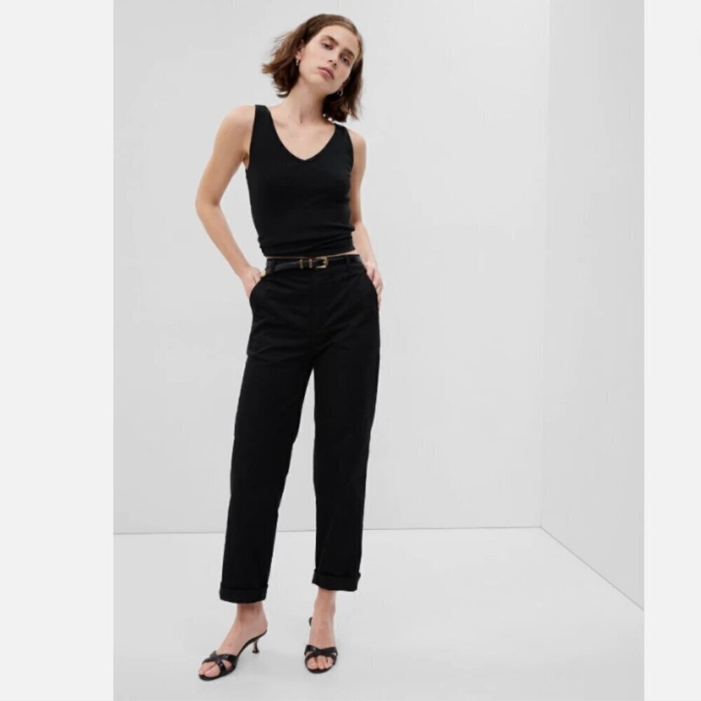 GAP High Rise Girlfriend Khakis Black Stretch Twill Pants Size 10 #819959 RT$60